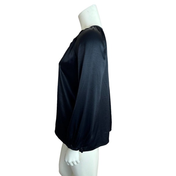 Johnny Was Calme Peasant Blouse XS Black Satin Tassel Split Neck Long Sleeve - Picture 3 of 13